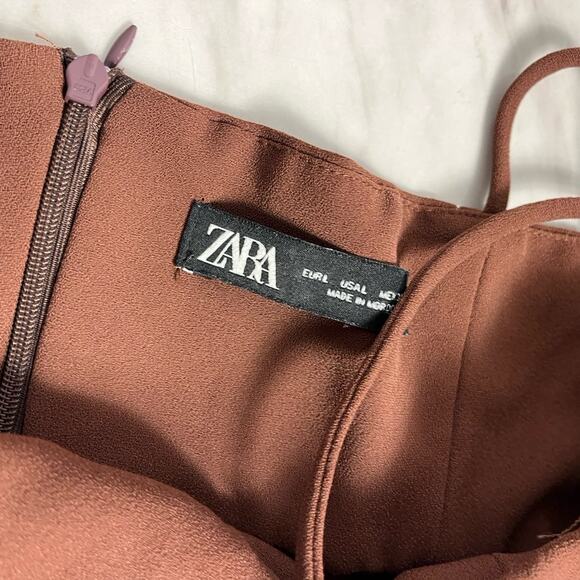 Zara Brown White Stitch Bustier Maxi Tank Dress Size Large - Picture 5 of 7